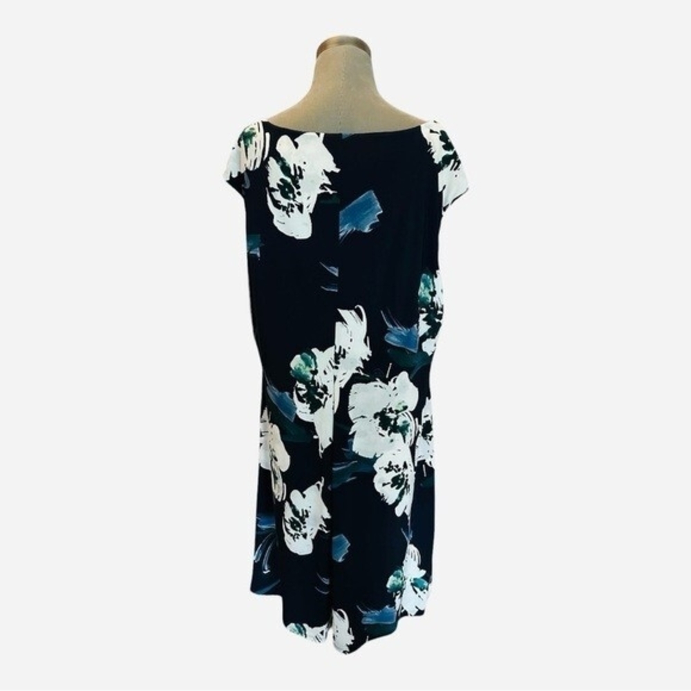 Lauren Ralph Lauren Navy Floral Cowl Neck Sleeveless Sheath Midi Dress Sz 18W VG - Picture 7 of 9